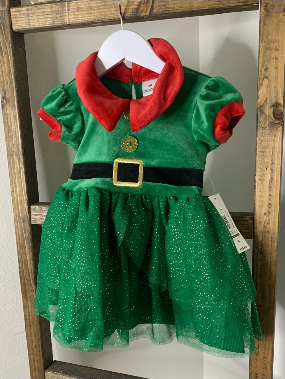 Christmas Green & Red Elf Dress for Kids Size 12M